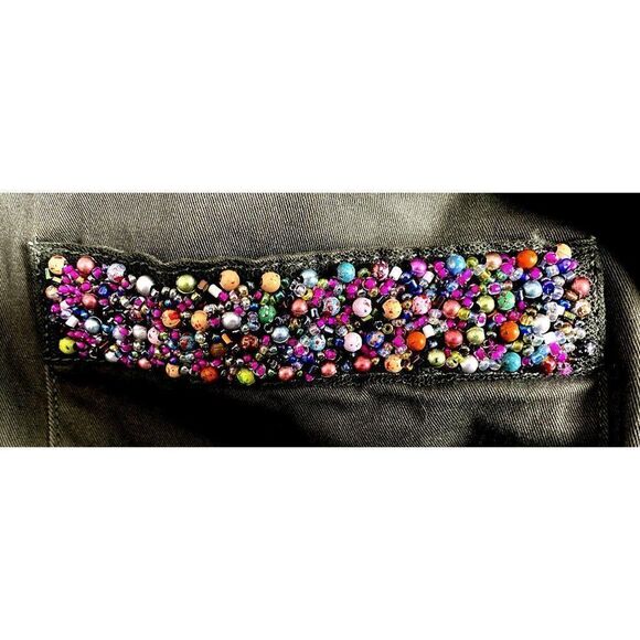 A  New Day Snap Front Military Style Jacket Sz S Beaded Pocket Trim Army Green - Picture 7 of 7